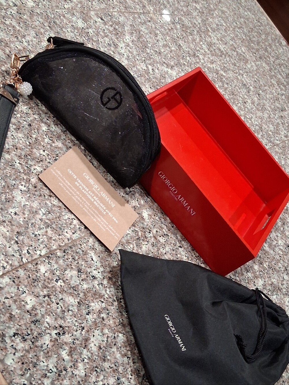 Giorgio Armani GWP  Black Semi-Circle Wristlet Clutch with Gold Charm.W/Tray